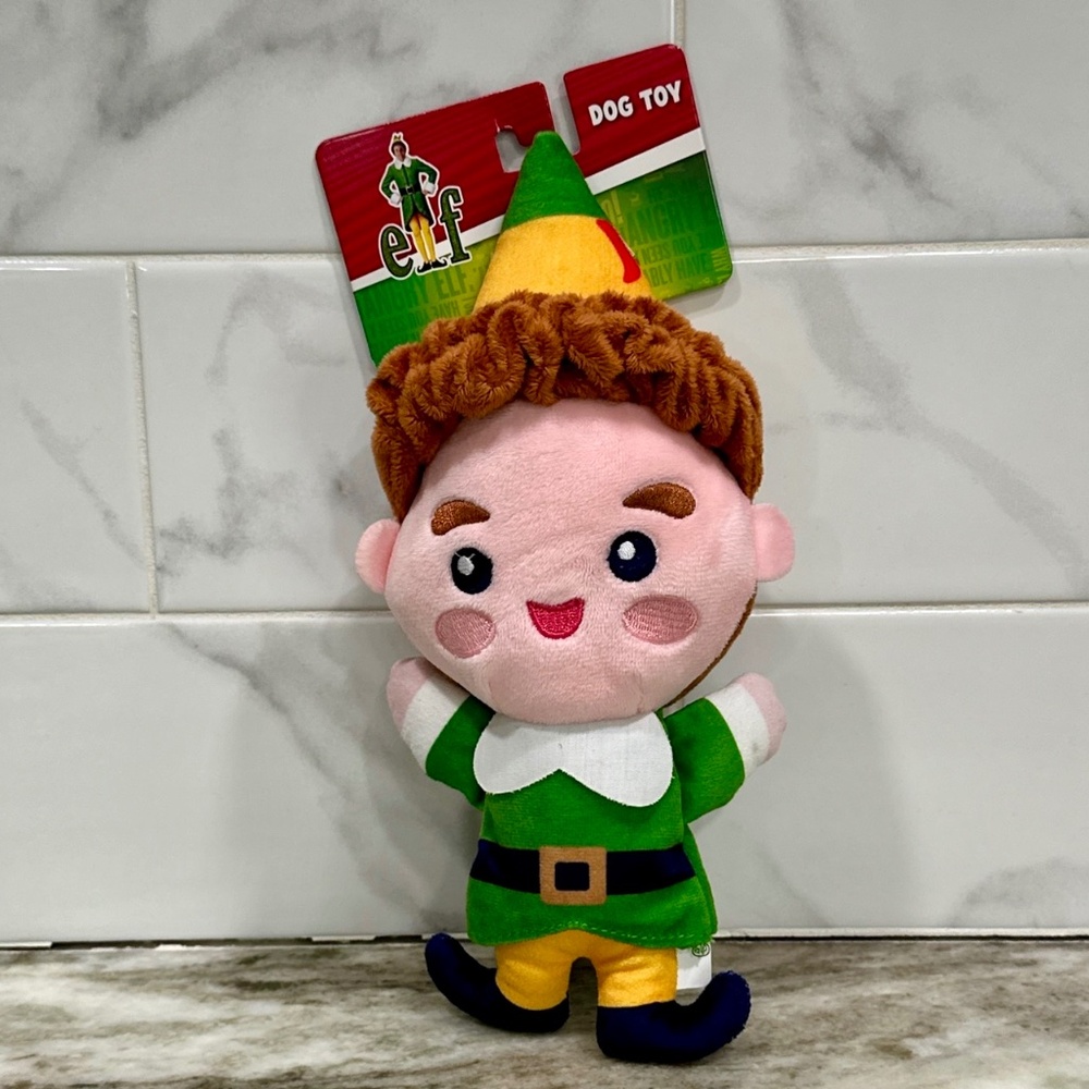 BUDDY THE ELF Holiday 9" Squeaky Plush DOG TOY Fetch For Pets Christmas Squeaker